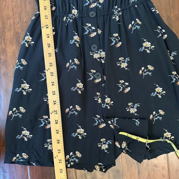 MADEWELL Button Front Day Romper Black Daisies V-Neck SS Boho Peasant - Picture 13 of 13